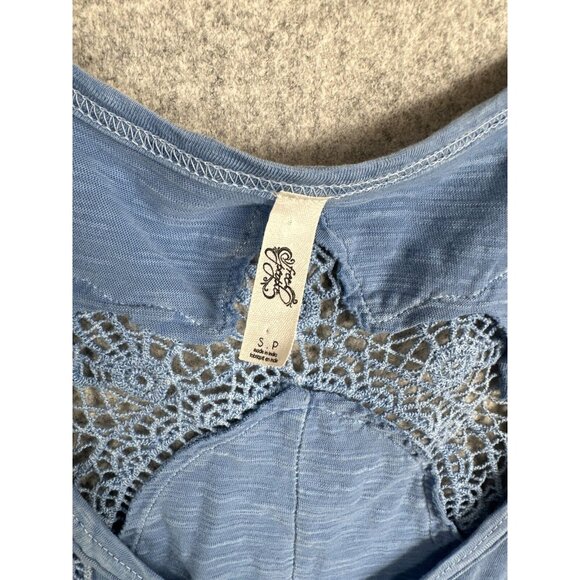Free People Blue Long Sleeve Top with Lace Detail - Picture 2 of 8